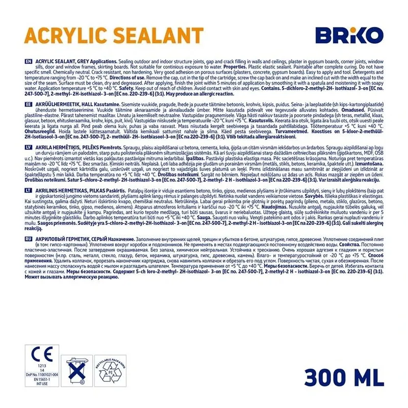 Akrila hermētiķis Briko, 0.3 l, pelēka krās.