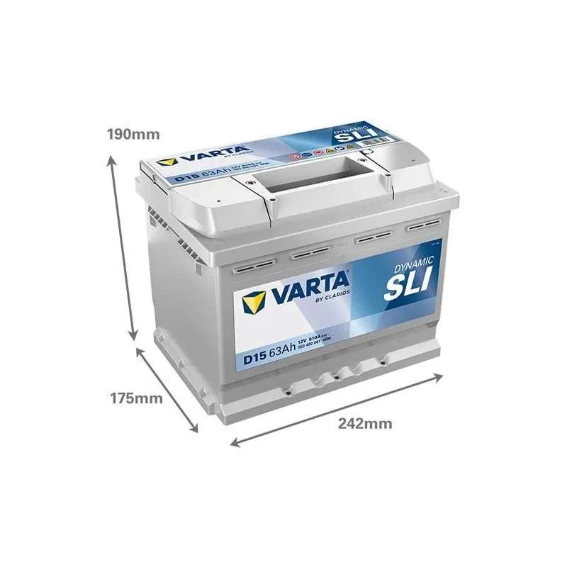 Akumulators Varta SLI D15, 12 V, 63 Ah, 610 A