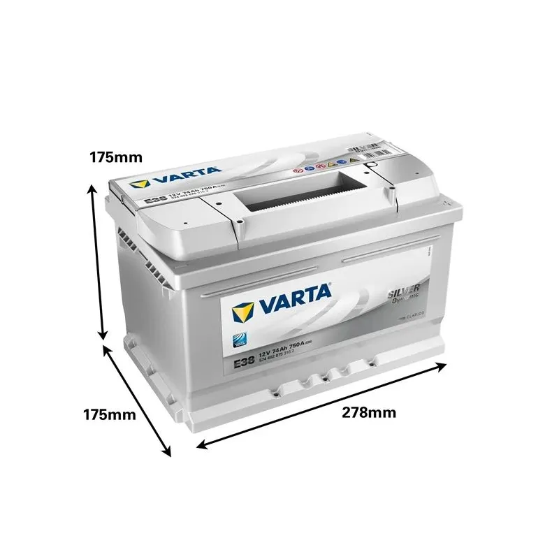 Akumulators Varta SIL E38, 12 V, 74 Ah, 750 A