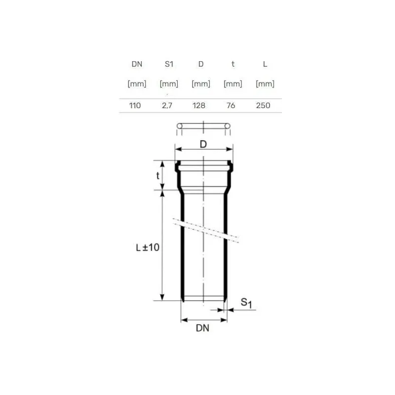 Caurule iekštelpu kanalizācijai Magnaplast, HTplus, PP, 110 mm, 0.25 m