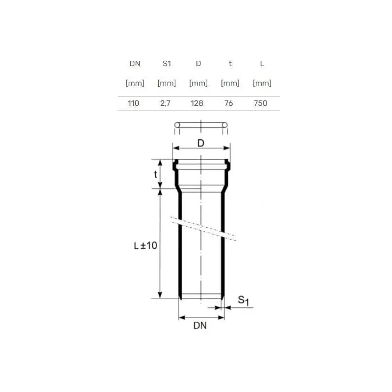 Caurule iekštelpu kanalizācijai Magnaplast, HTplus, PP, 110 mm, 0.75 m