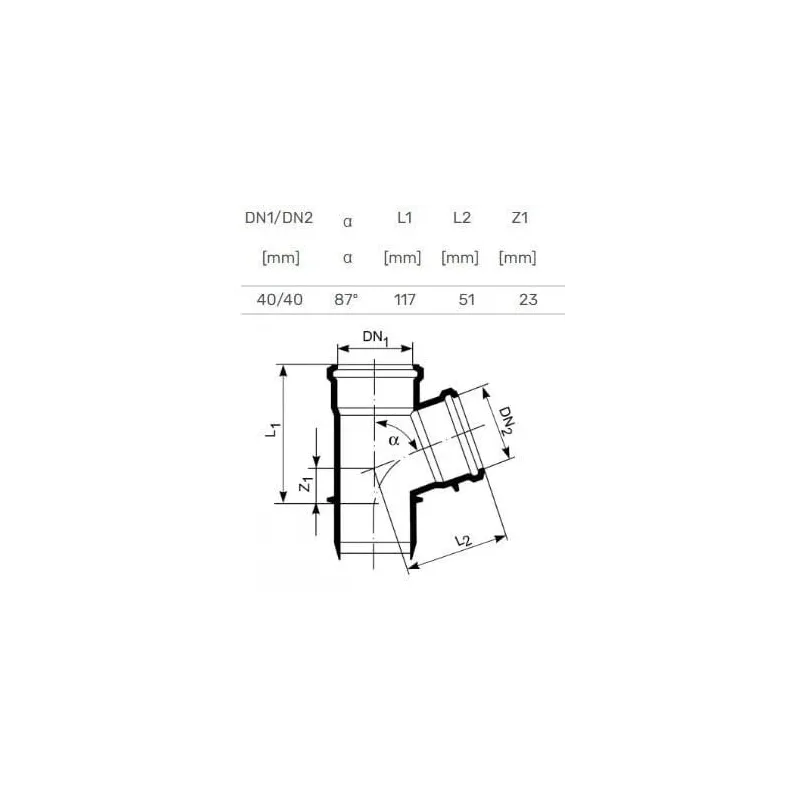 Trejgabals iekštelpu kanalizācijai Magnaplast HTplus, 40 mm x 40 mm, 87 °