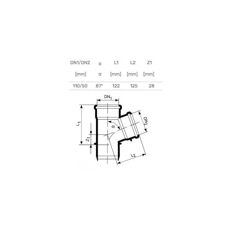 Trejgabals iekštelpu kanalizācijai Magnaplast HTplus, 50 mm x 110 mm, 87 °