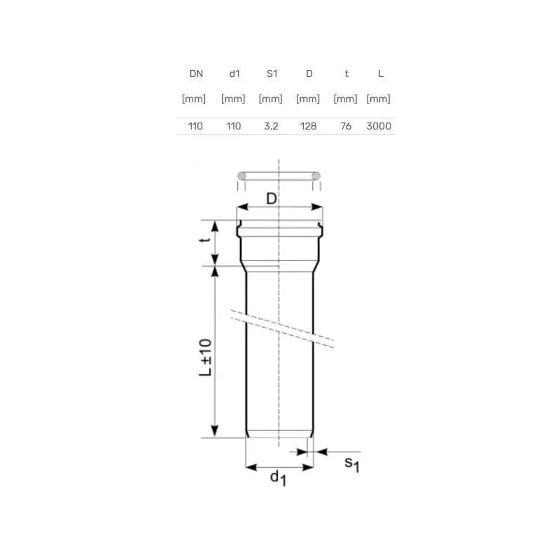 Caurule ārēja d110 SN8 3m PVC ,Magnaplast,