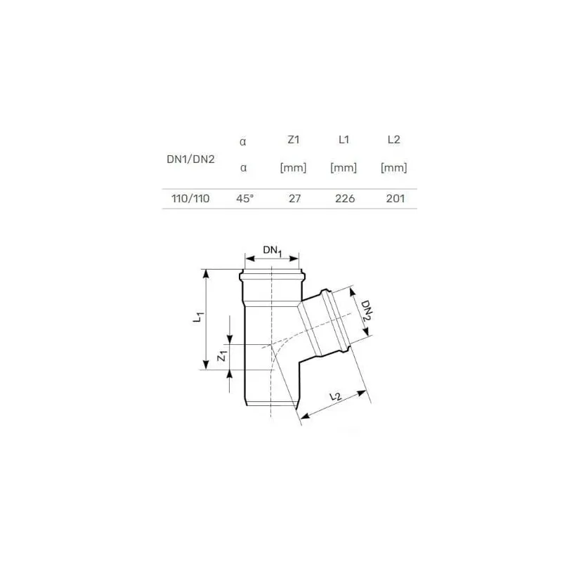 Lauko kanalizacijos trišakis Magnaplast. DIA 110 - 110 mm. 45°