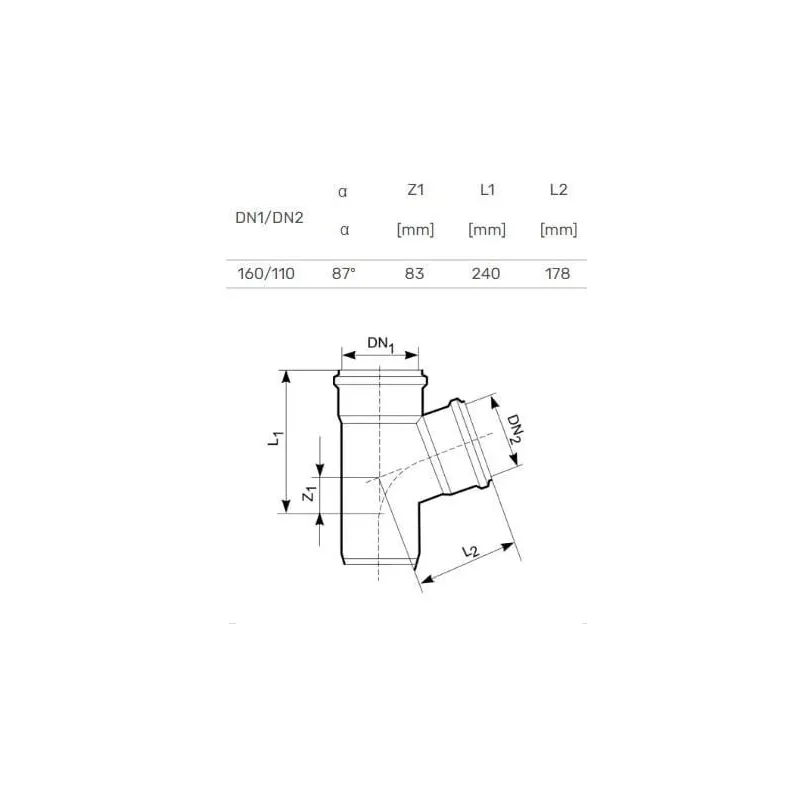 Lauko kanalizacijos trišakis Magnaplast. DIA 110 - 160 mm. 87°