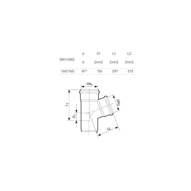 Trejgabals āra kanalizācijai Magnaplast, 160 mm x 160 mm, 87 °