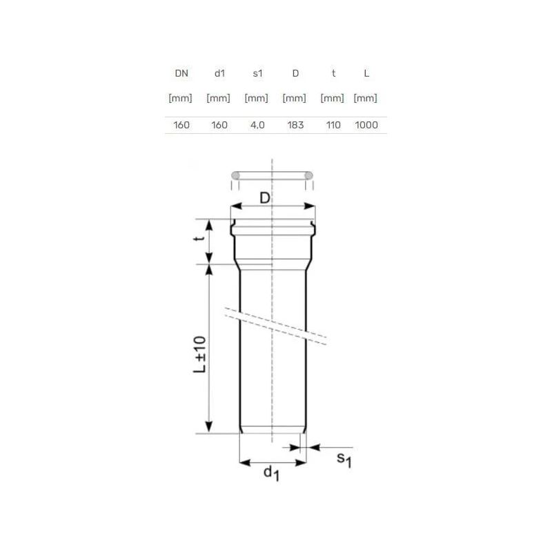 Āra kanalizācijas caurule Magnaplast. DIA 160 mm. SN4. 1 m