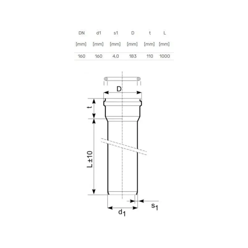 Āra kanalizācijas caurule Magnaplast. DIA 160 mm. SN4. 1 m