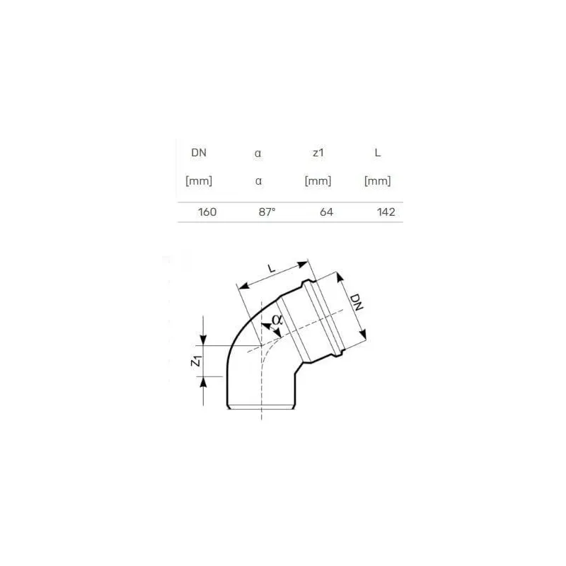 Elkonis āra kanalizācijai Magnaplast, 160 mm, 87 °