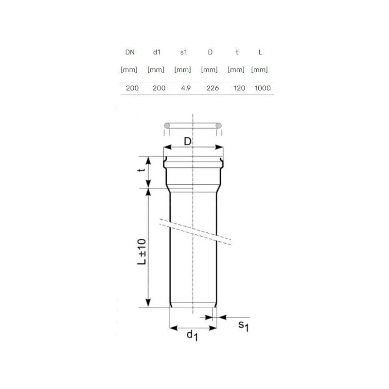 Āra kanalizācijas caurule Magnaplast. DIA 200 mm. SN4. 1 m