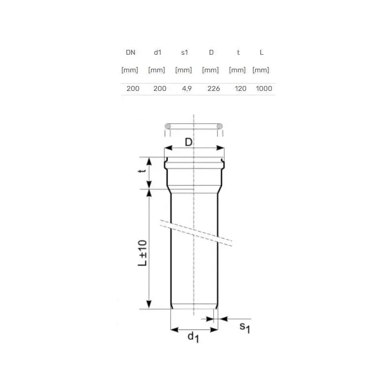 Āra kanalizācijas caurule Magnaplast. DIA 200 mm. SN4. 1 m