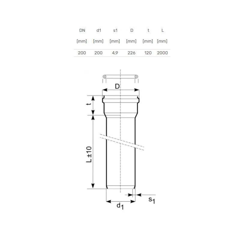 Caurule ārēja D200 SN4 2m PVC ,Magnaplast,