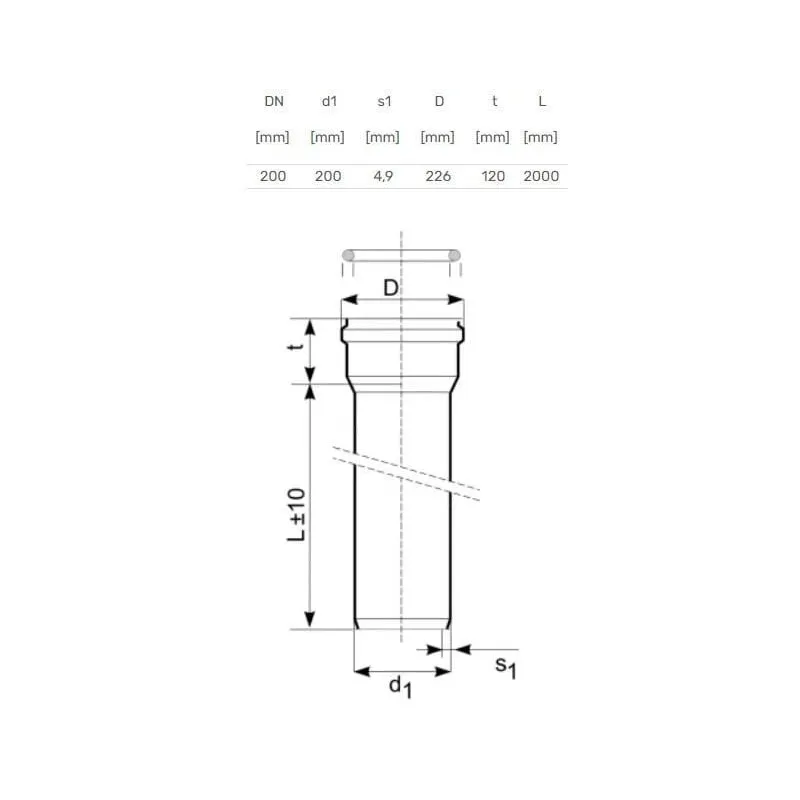 Caurule ārēja D200 SN4 2m PVC ,Magnaplast,