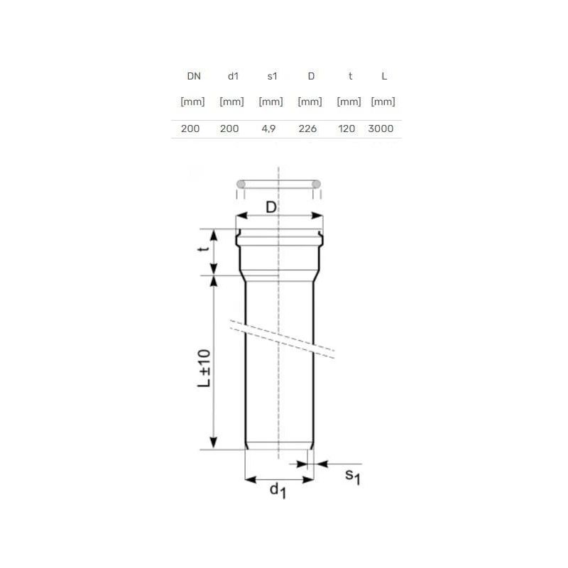 Caurule ārēja D200 SN4 3m PVC ,Magnaplast,