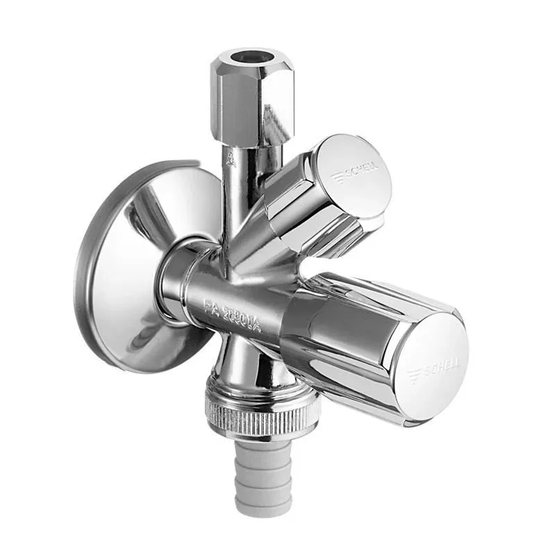 Ventilis Schell, stūra, veļas mazgājamo mašīnu pievienošanai, 3-8 collas – ārējā vītne, 1-2 collas – ārējā vītne, 10 mm –