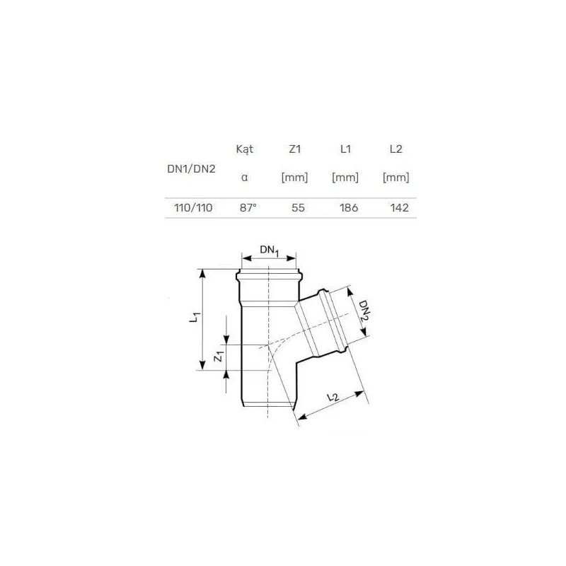 Trejgabals āra kanalizācijai Magnaplast, 110 mm x 110 mm, 87 °
