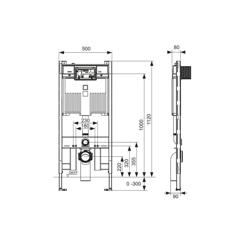 Tualetes rāmis zemapmetuma Tece Octa II, 8 cm x 50 cm