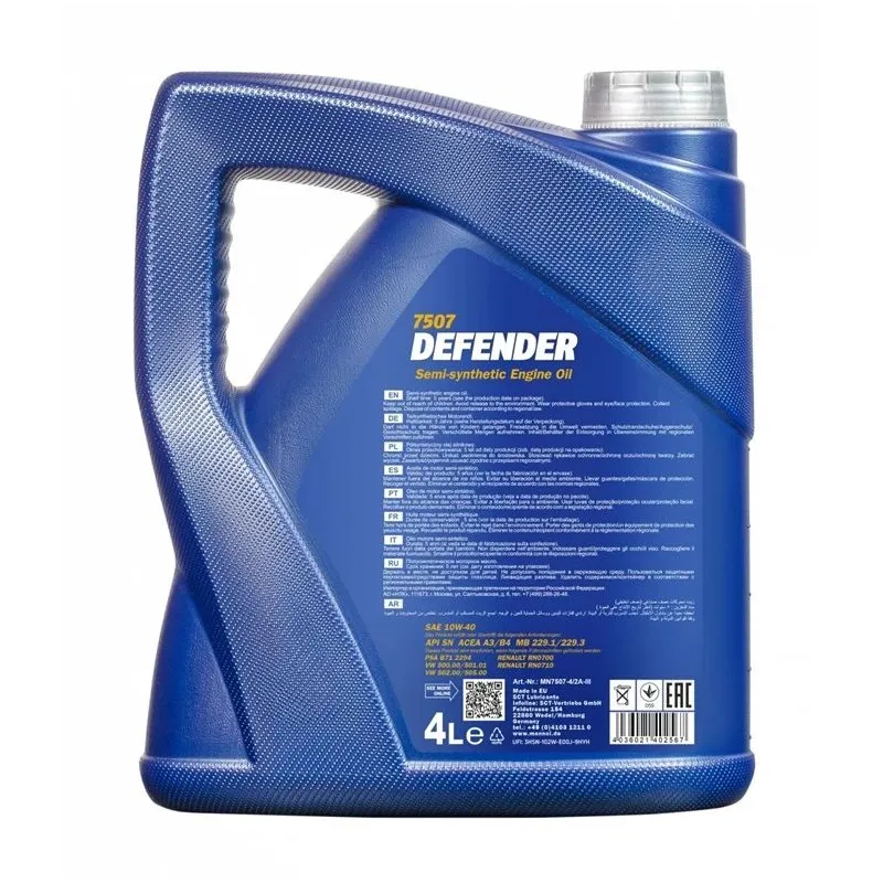 Motoreļļa Mannol Defender 10W - 40, daļēji sintētiska, 5 l