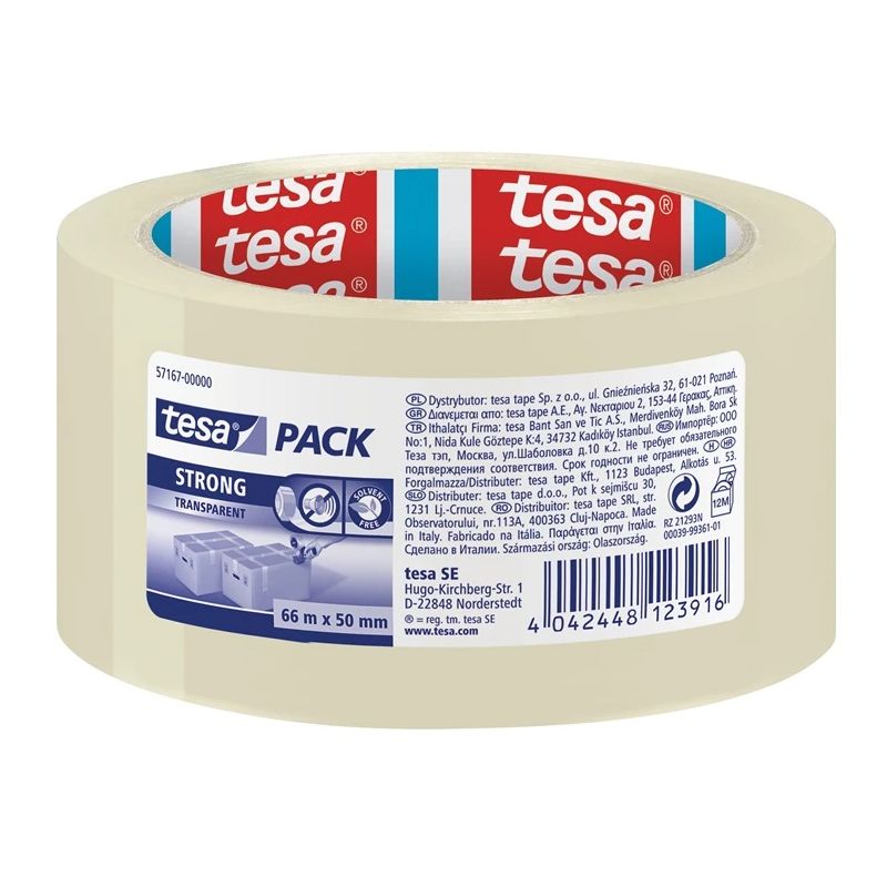 Lipīgā lente Tesa. 66 m x 50 mm. caurspīdīga