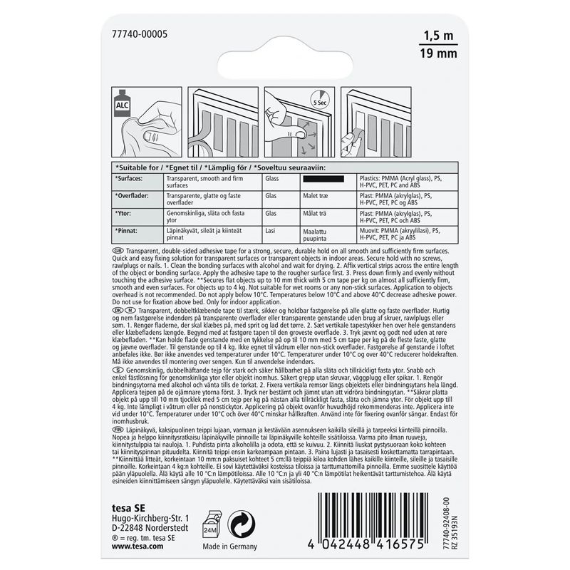 Divpusēja līmlente Tesa tesa. caurspīdīga