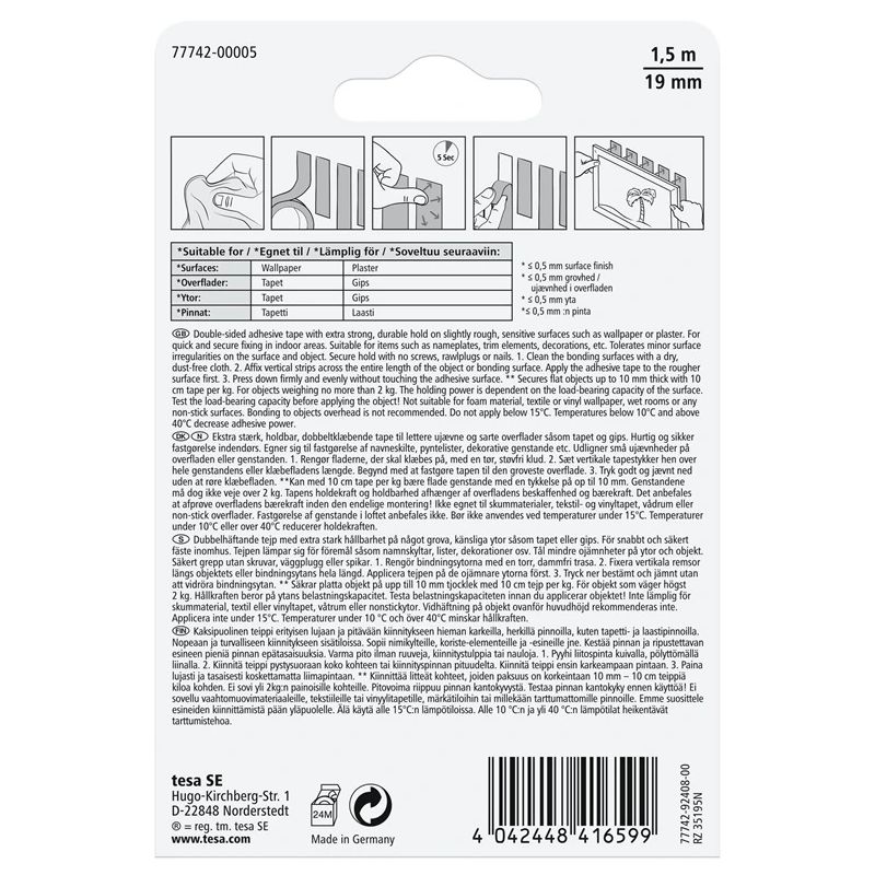 Divpusējā lente 1.5mx19mm tapetēm