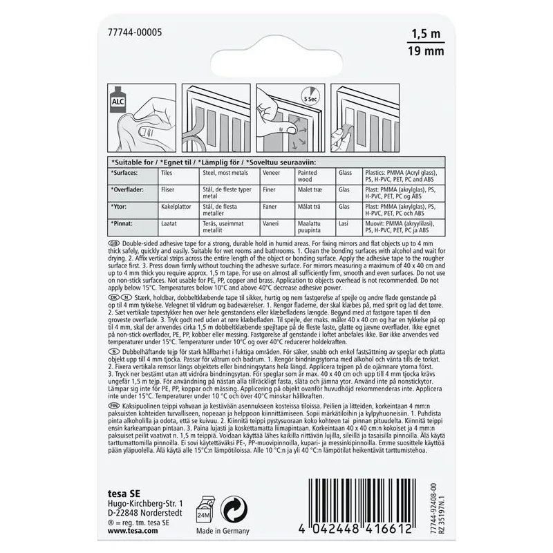 Dvipusė lipni juosta Tesa, 150 cm x 1.9 cm, balta sp.