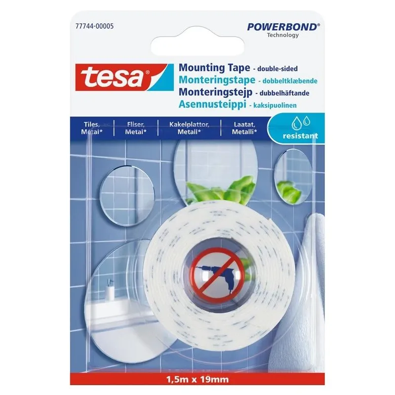 Двухсторонний скотч Tesa, 150 см x 1.9 см, белый