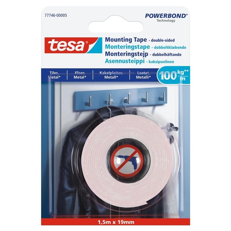 Divpusēja līmlente Tesa tesa, balta