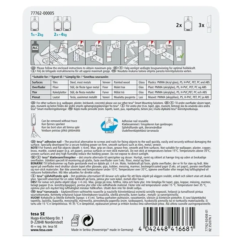 Kabliukai rėmeliui pakabinti Tesa Powerstrips, balta sp.