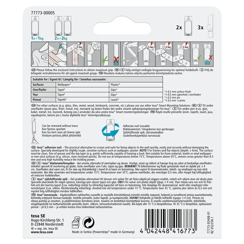 Kabliukai rėmeliui pakabinti Tesa Powerstrips, balta sp.