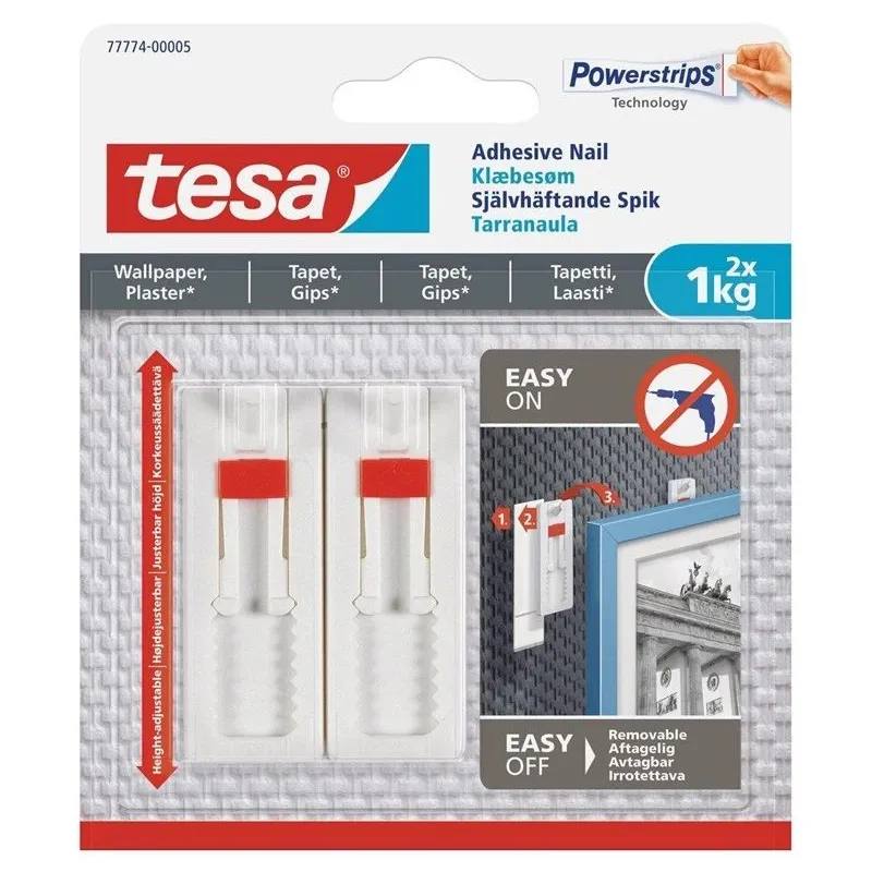 Āķi rāmja piekāršanai Tesa Powerstrips, caurspīdīga krās.-balta krās.
