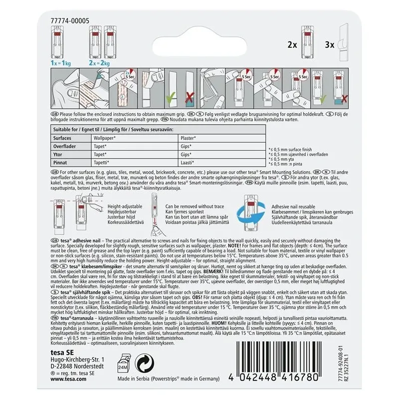 Āķi rāmja piekāršanai Tesa Powerstrips, caurspīdīga krās.-balta krās.