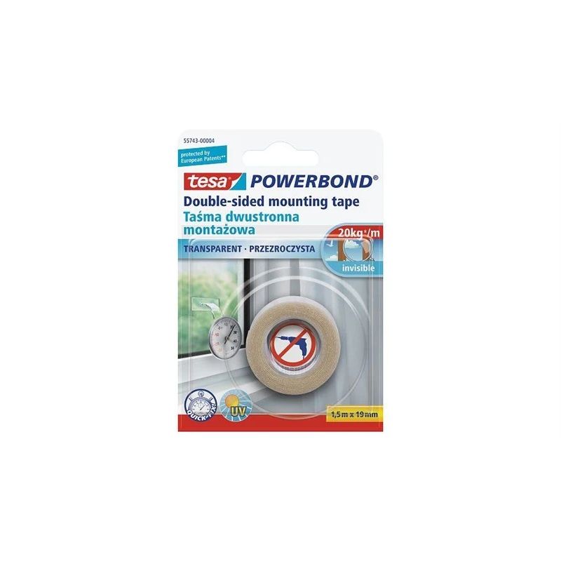 Divpusēja līmlente Tesa. Powerbond. 1,5 m x 19 mm
