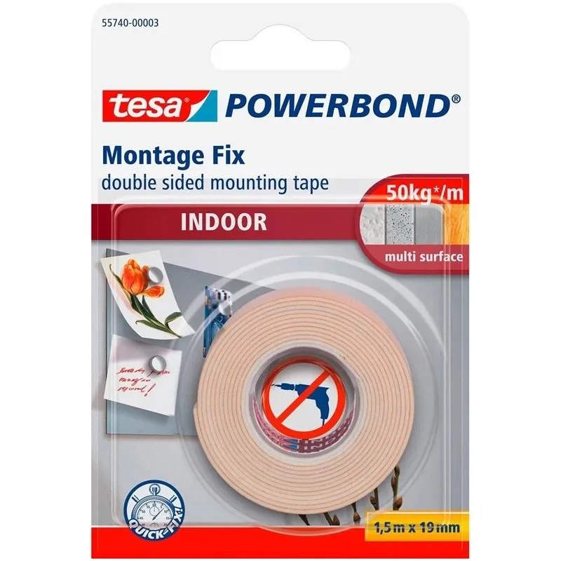 Divpusēja līmlente Tesa Powerbond, 1,5 m x 19 mm