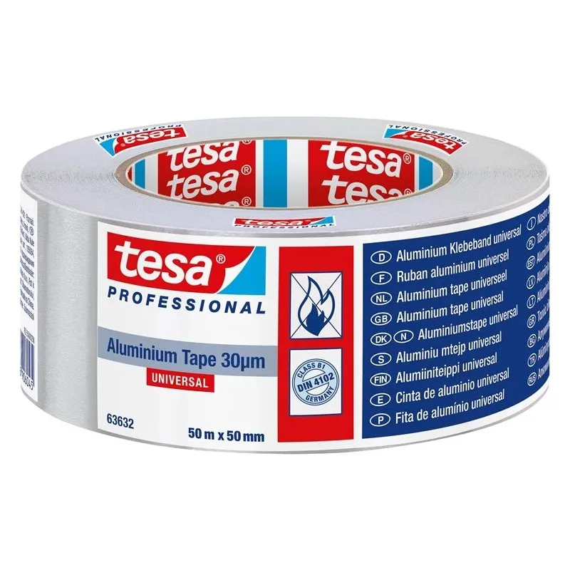 Alumīnija sloksne durvju spraugu blīvēšanai-ar alumīnija foliju pārsegtiem izolācijas materiāliem Tesa, 50 m x 50 mm