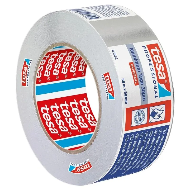 Alumīnija sloksne durvju spraugu blīvēšanai-ar alumīnija foliju pārsegtiem izolācijas materiāliem Tesa, 50 m x 50 mm