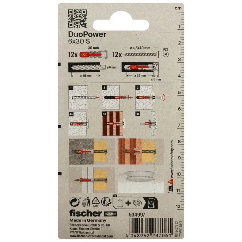 Tüübel Fischer DuoPower, 30 mm x 6 mm, 12 tk