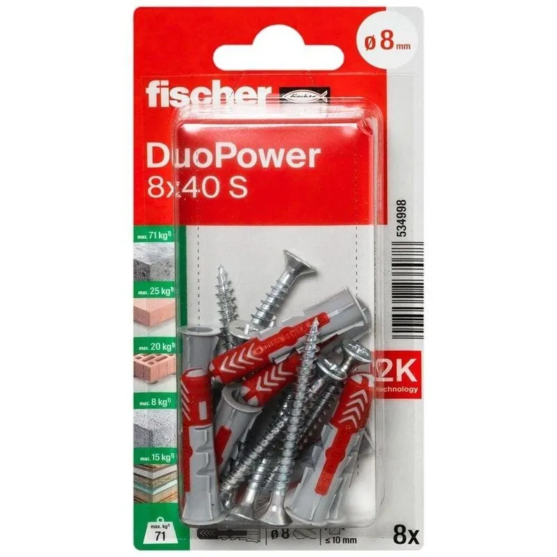 Kaištis Fischer DuoPower, 40 mm x 8 mm, 8 vnt.