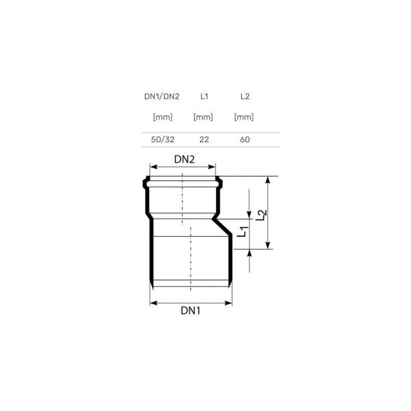 Pāreja iekšēja D32-50 balta PP ,Magnaplast,