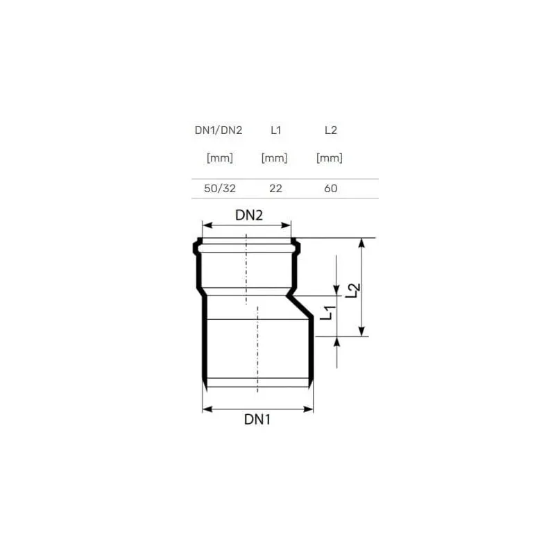 Pāreja iekštelpu kanalizācijai Magnaplast HTplus, 32 mm x 50 mm
