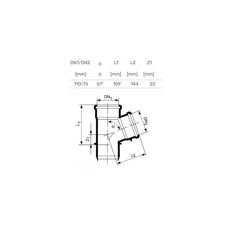 Trejgabals iekštelpu kanalizācijai Magnaplast HTplus, 75 mm x 110 mm, 67 °