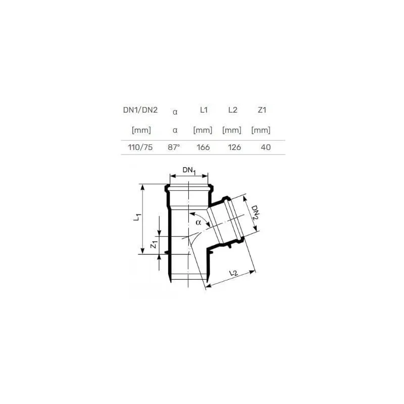 Trejgabals iekštelpu kanalizācijai Magnaplast HTplus, 75 mm x 110 mm, 87 °