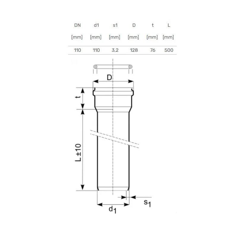 Pipe external d110 sn4 0.5m 3.2mm