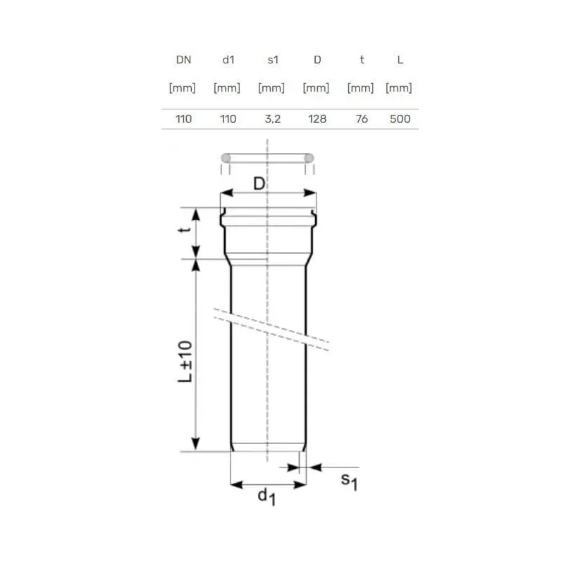 Caurule ārēja D110 SN4 0.5m 3.2mm ,Magnaplast,