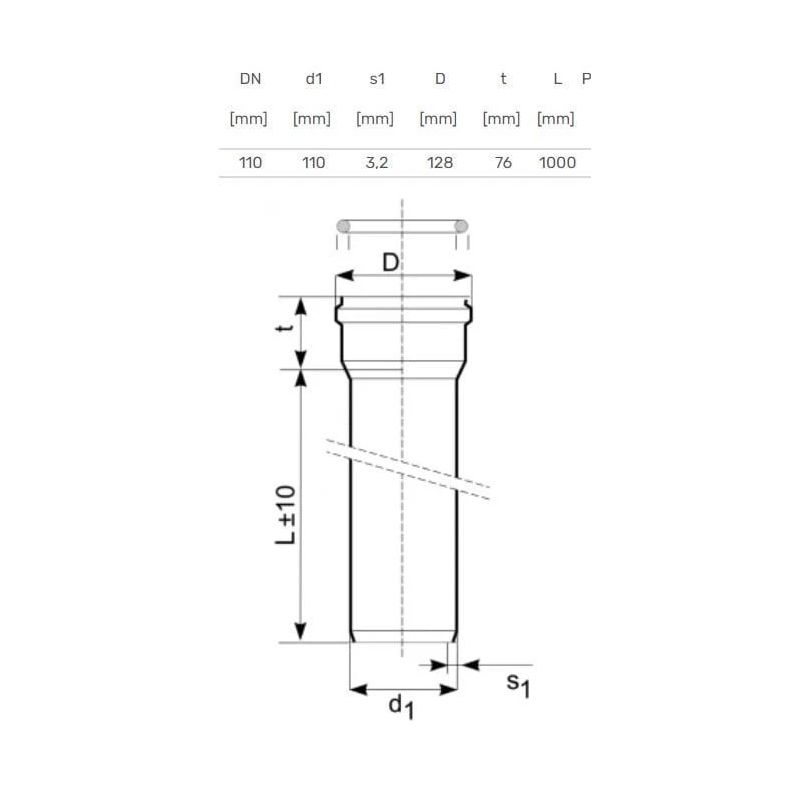 Pipe external d110 sn4 1.0m 3.2mm