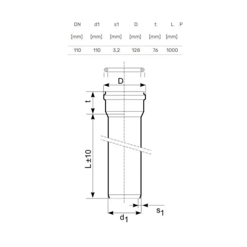 Caurule ārēja D110 SN4 1.0m 3.2mm ,Magnaplast,
