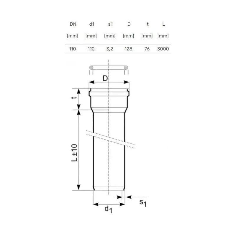 Caurule ārēja D110 SN4 3.0m 3.2mm ,Magnaplast,