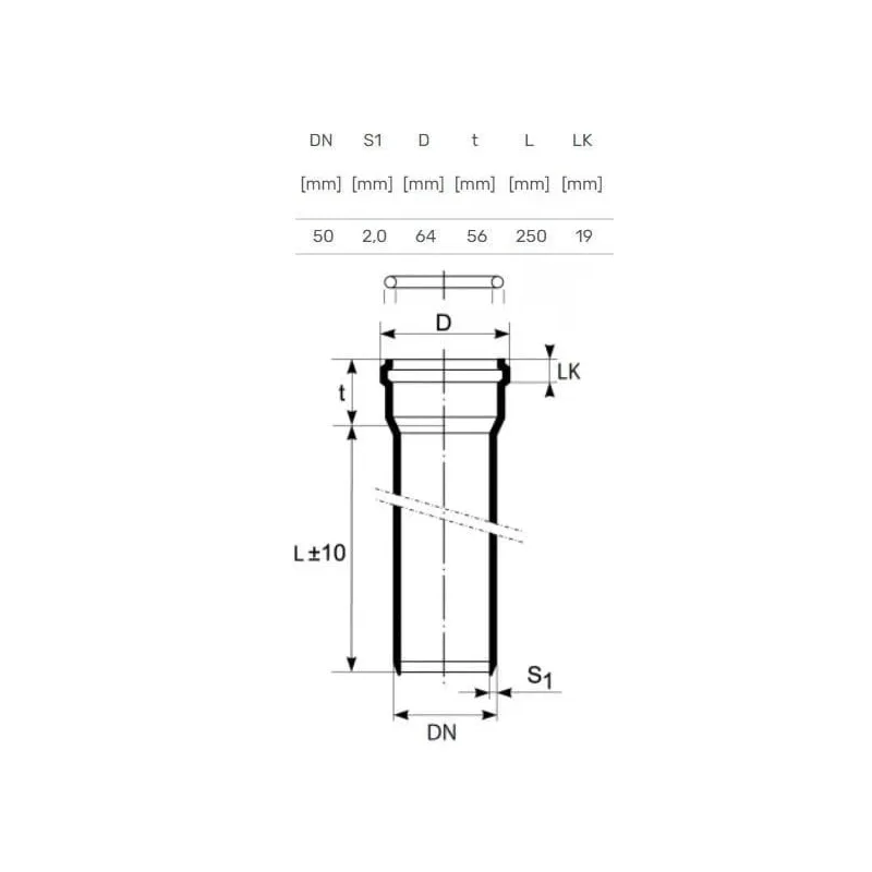 Caurule iekšēja Magnaplast Ultra dB. DIA 50 mm. 0.25 m