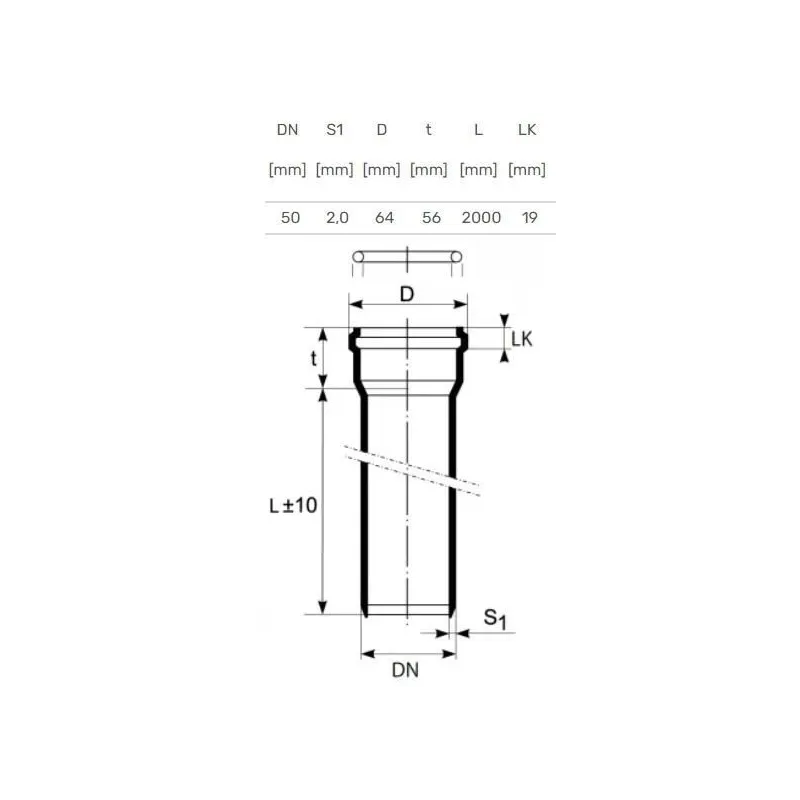 Caurule iekštelpu kanalizācijas sistēmai ar zemu trokšņu līmeni Magnaplast, Ultra dB, PP, 50 mm, 2 m